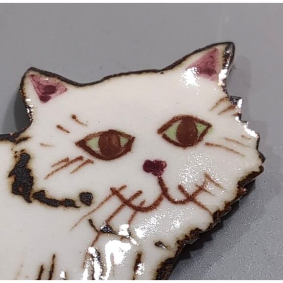 VTG Norman Pottery Porcelain Handpainted Cat Kitten Ornament Signed Off-White - Picture 2 of 7